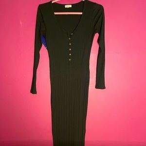 Black long sleeve body con dress